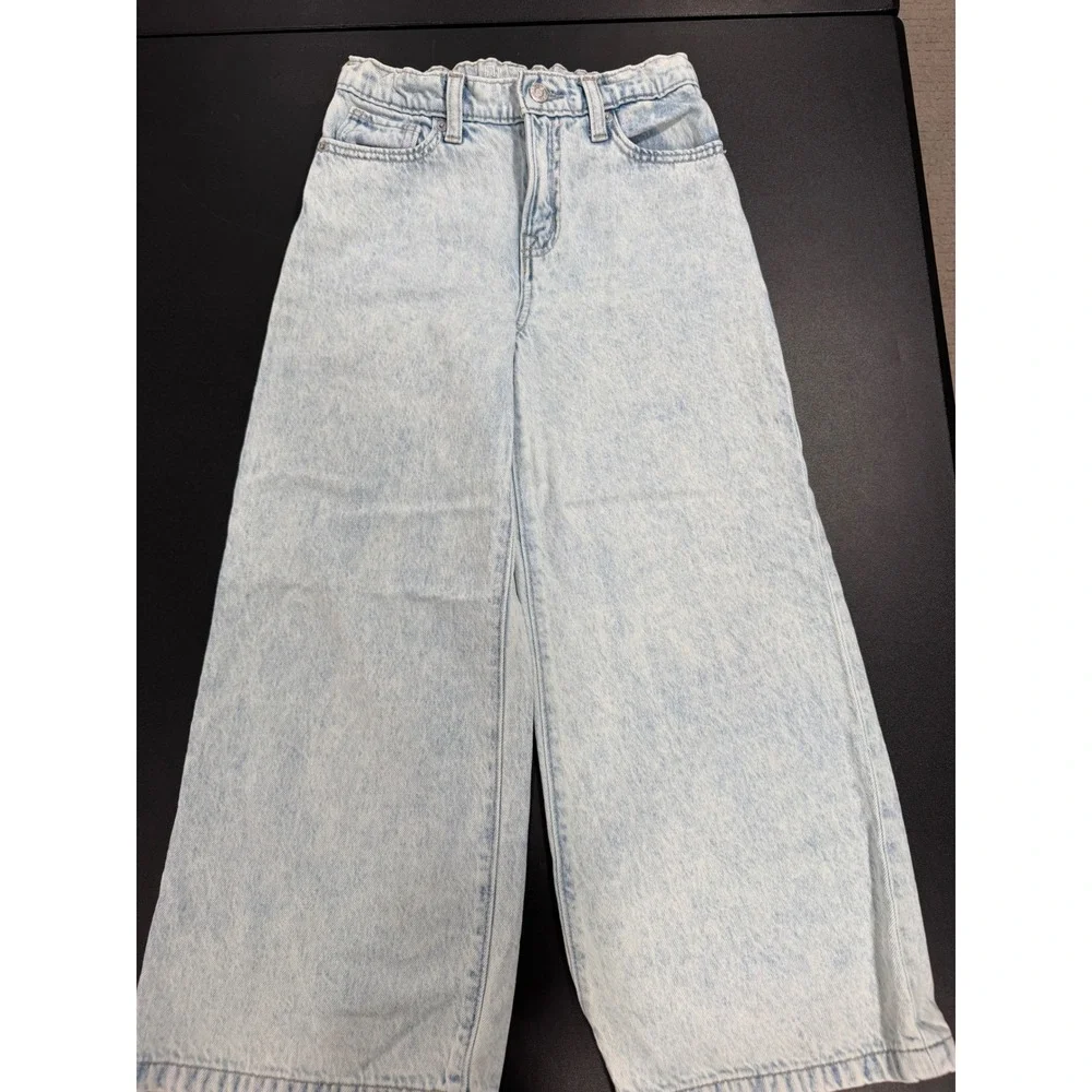 Gap Kids Girls Blue High Stride Ankle Jeans Acid Wash Wide Leg Size 12 High Rise